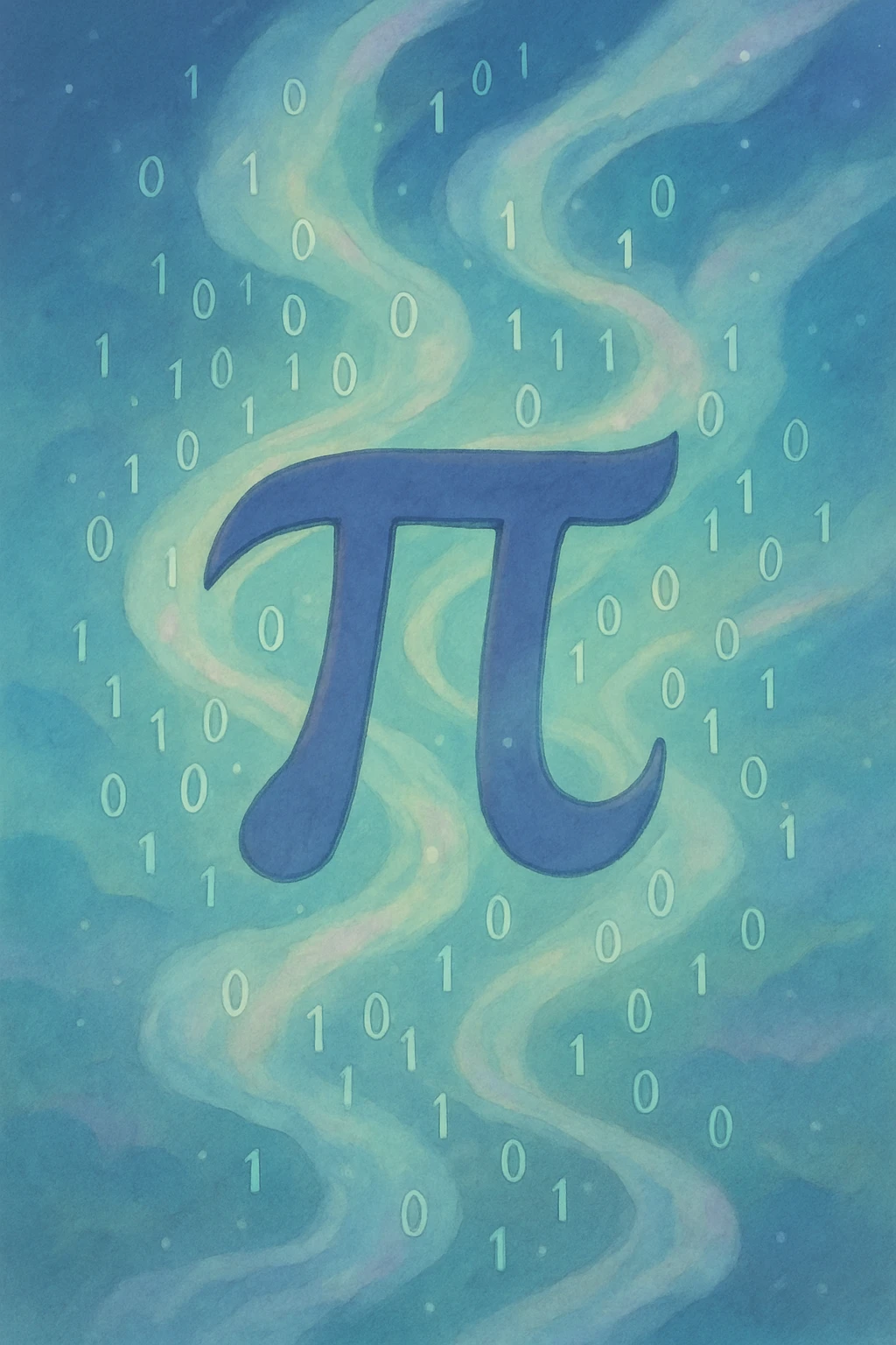  combine the π (pi) math symbol, binary code, and digital mist emerging from it. emoji