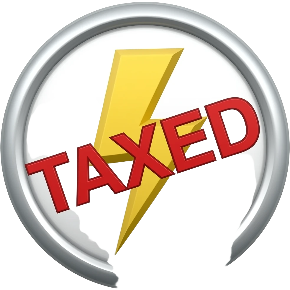 The lightning symbol representing electricity is marked TAXED in red emoji
