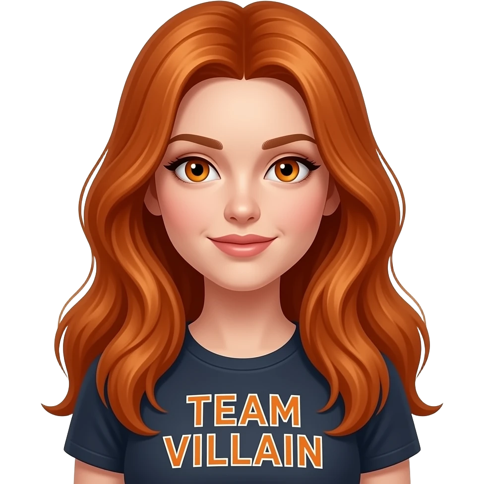 sexy girl with long ginger hair and ginger eyes a top with TEAM VILLAIN written on it emoji