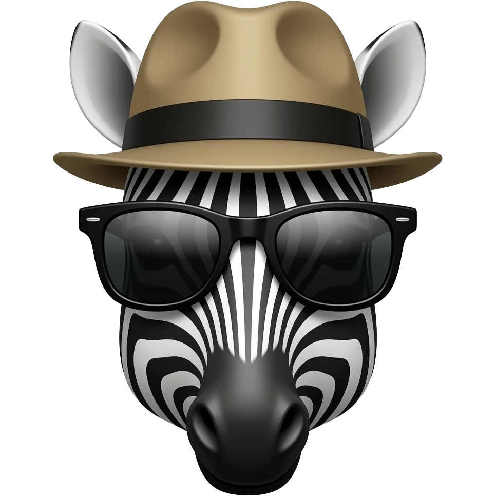 zebra with a hat face front and sunglassess emoji