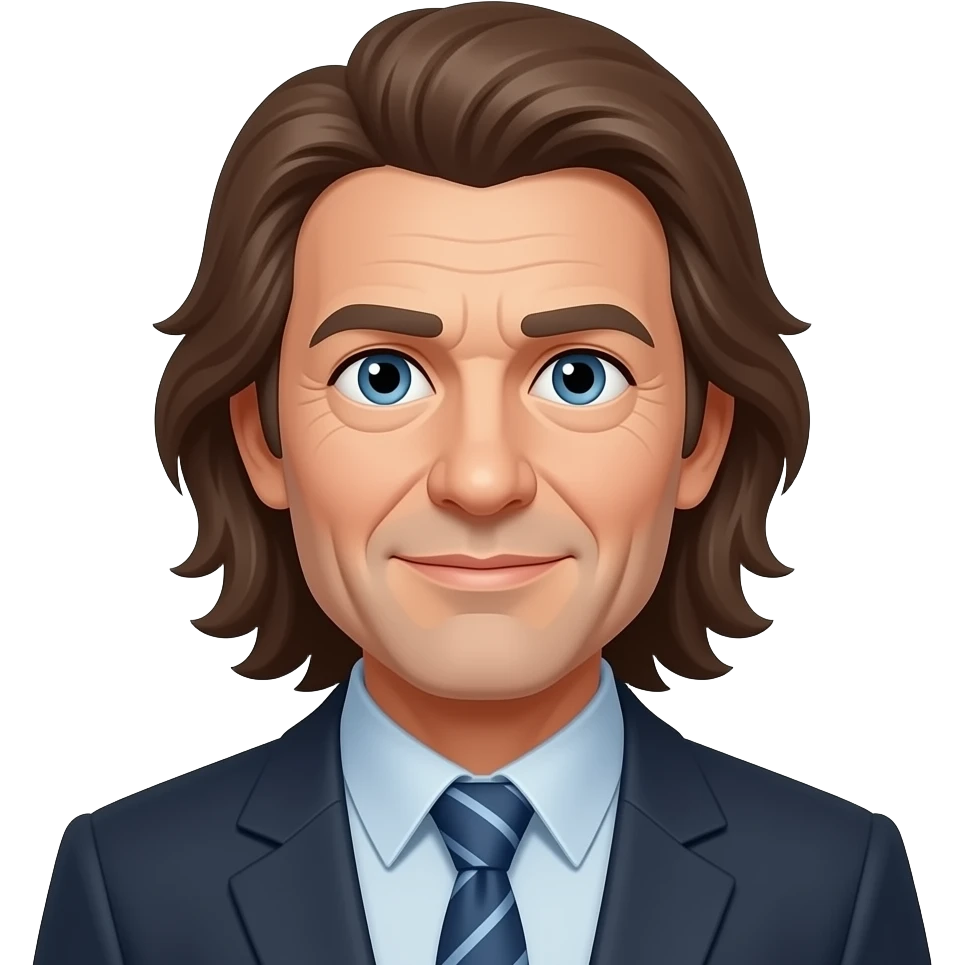 Emoji of a older man with long brown hair and blue eyes emoji