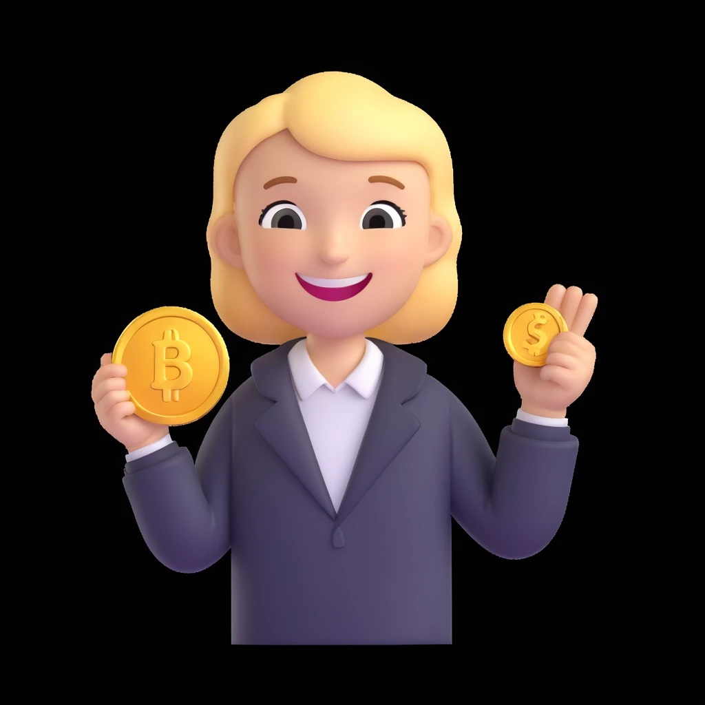 smiling character with a shining coin, representing luck and a new beginning emoji