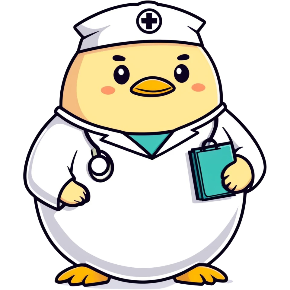 Fat egg dressed as doctor with big belly emoji