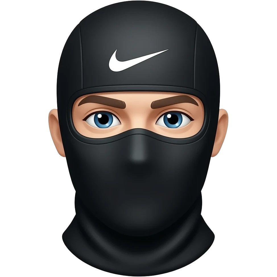 nike balaclava, no goggles, no one using it, all black mask with just the nike logo on the right end of the forehead right side emoji