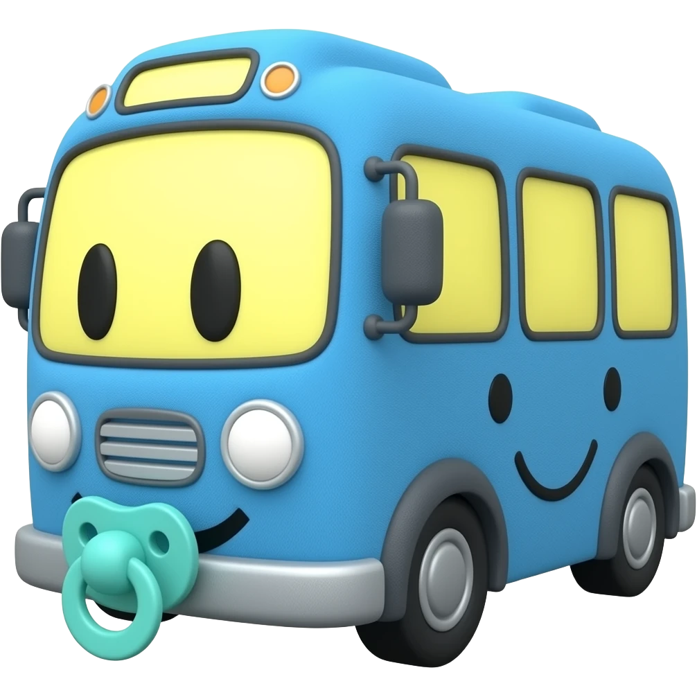 Cute blue bus with pacifier on the mouth emoji