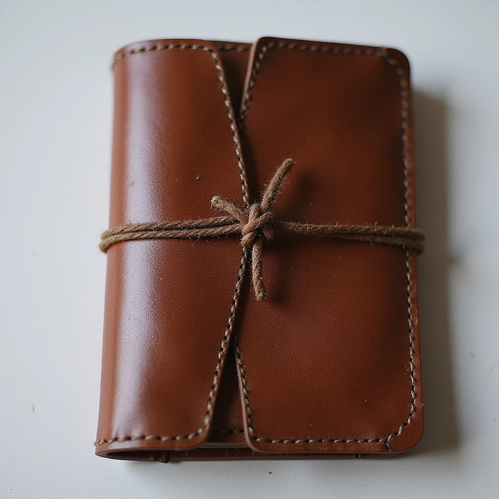 realistic leather journal, rich brown color, visible stitching, closed, elegant and classic emoji