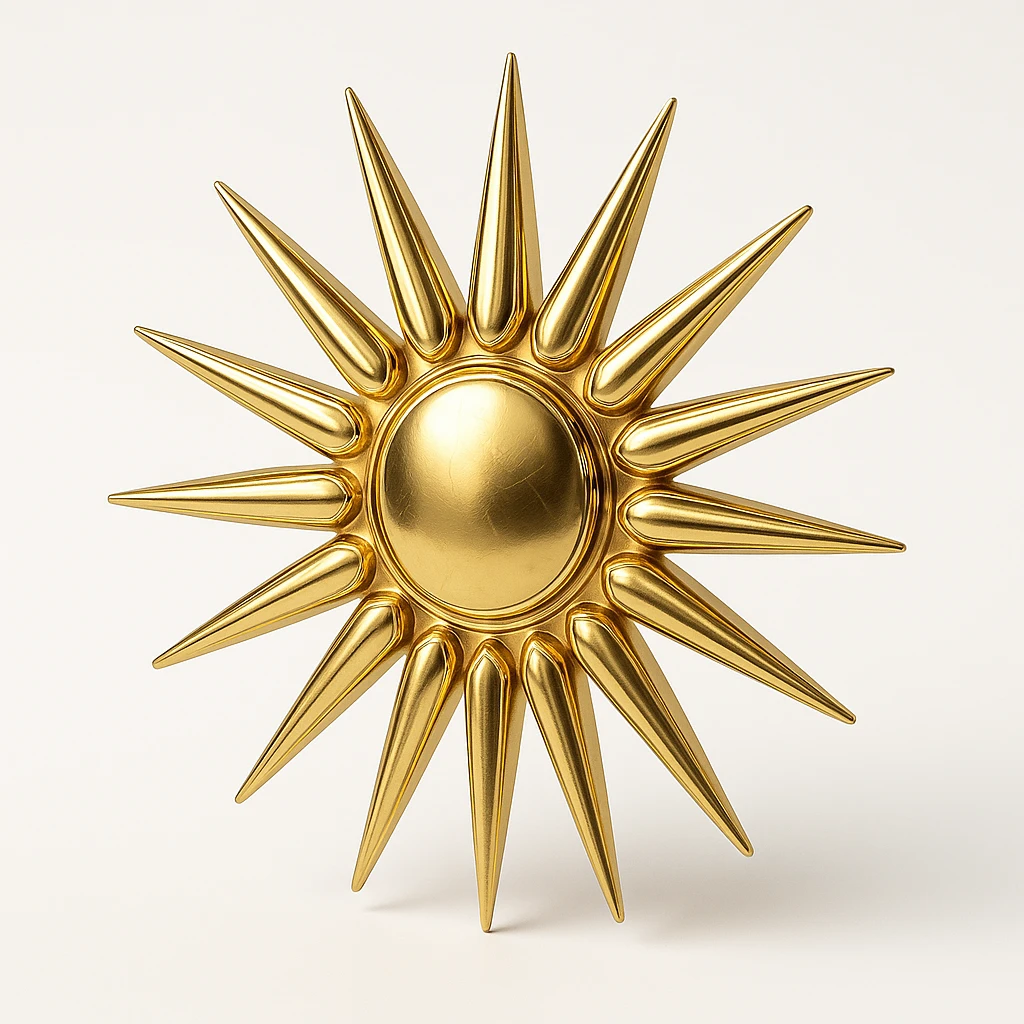 Macedonian sun symbol, gold metallic style emoji