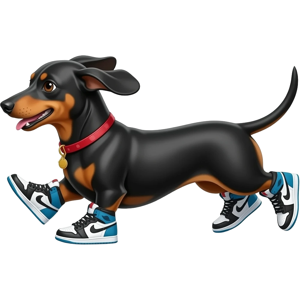 Perro salchicha corriendo con tenis Jordan en sus 4 patas emoji