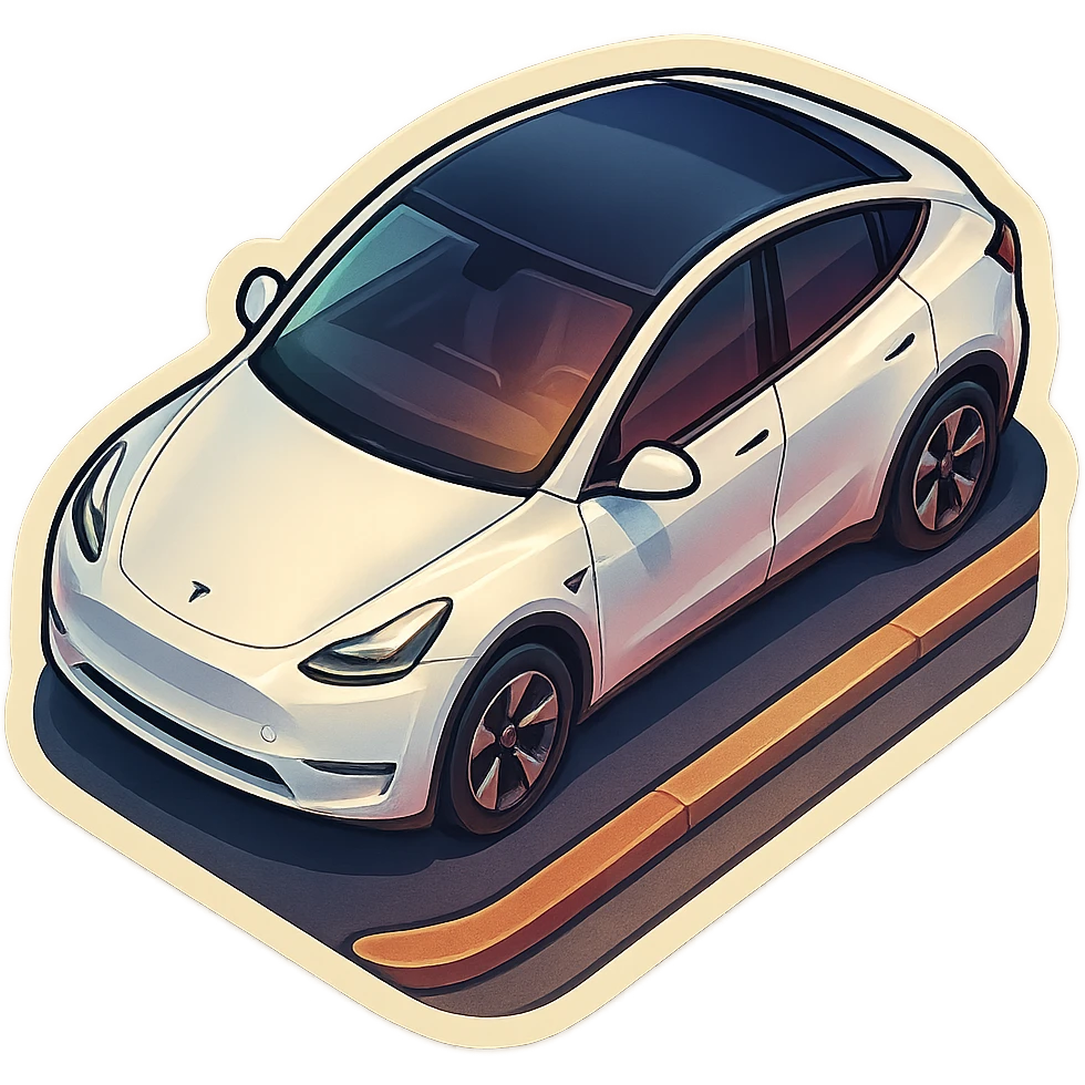 A Tesla Model Y parallel parking at a curb, from above emoji