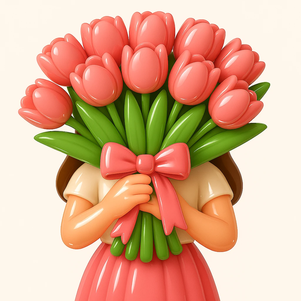 Make the petals and ribbon glossier with highlights and reflections to make the bouquet look fresh and elegant in an iOS 3D style. emoji