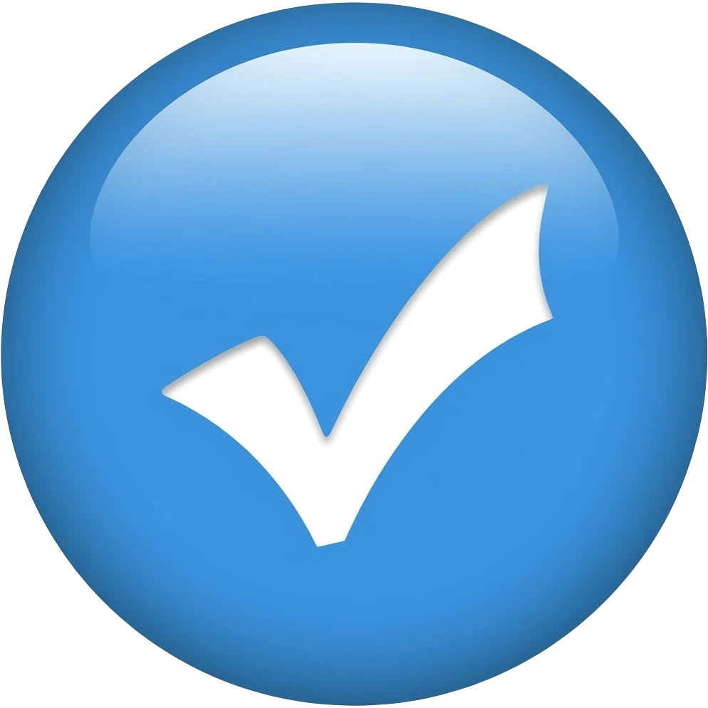 Centang biru bulat dan latar belakang yang biru emoji