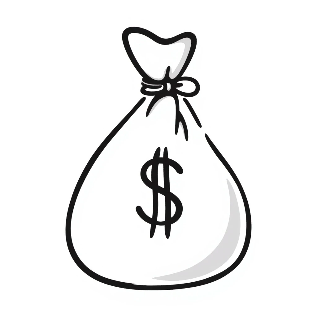 money bag icon, hand drawn doodle style, sketchy lines emoji