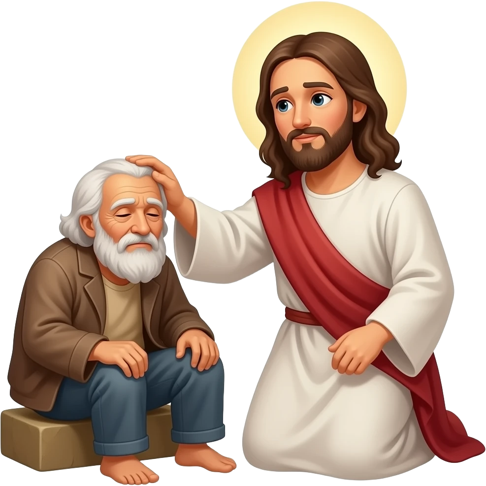 Jesus heals a sick old poor man emoji