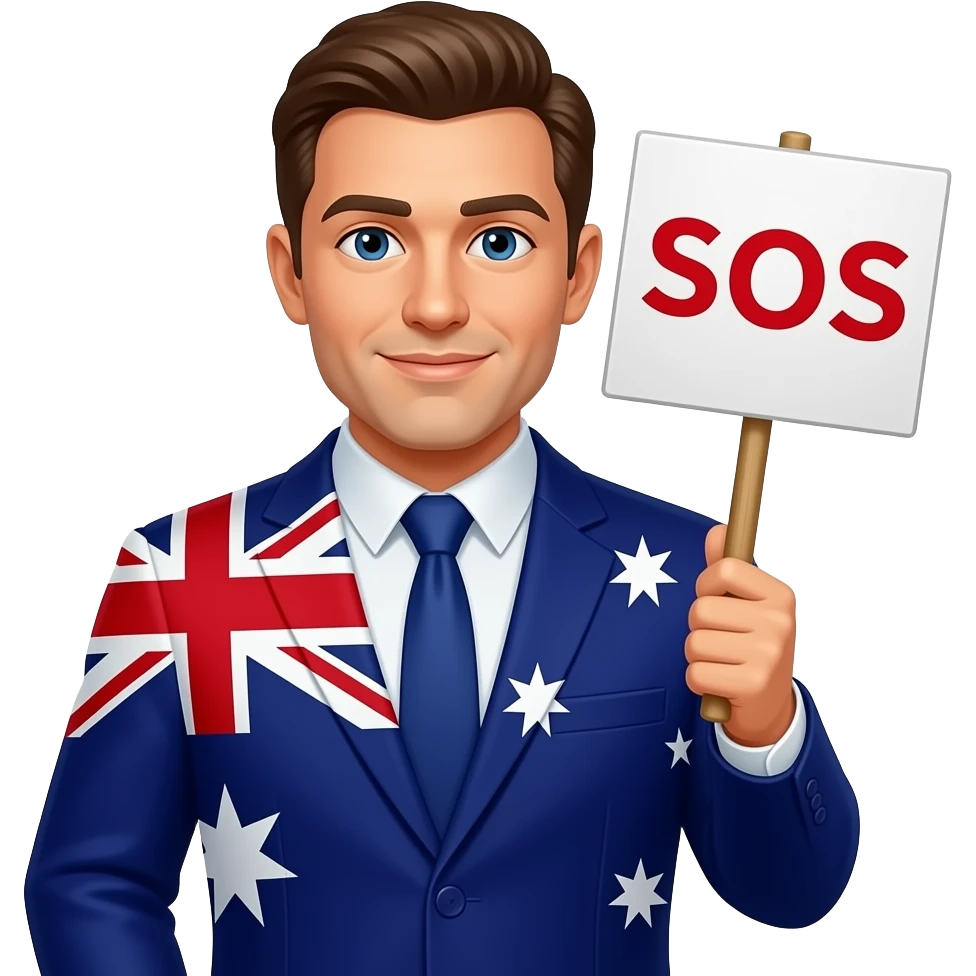 guy wearing an aussie flag suit.. holding an SOS sign emoji
