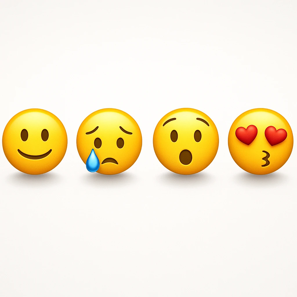 make four emojis on white background with good amount of shadow  emoji