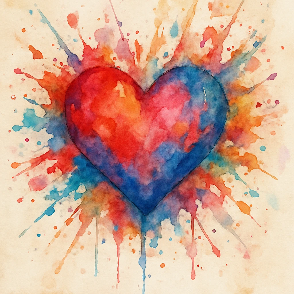 heart with a watercolor splash, digital illustration emoji
