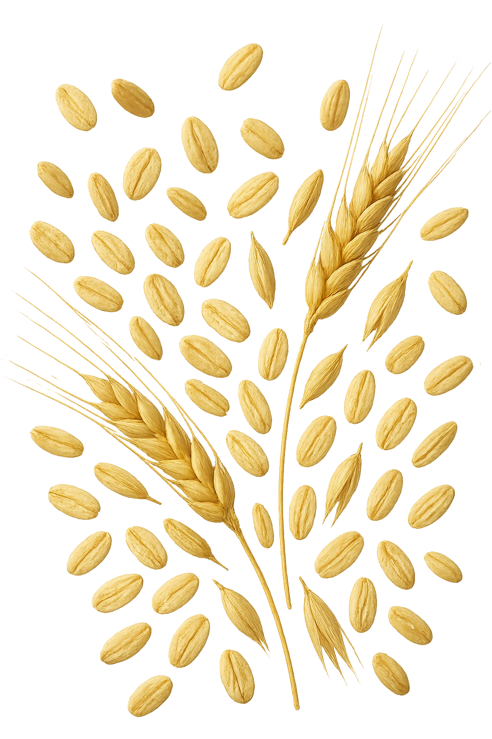 Avena e orzo FLUTTUANO IN ARIA, iperrealistico 4k emoji