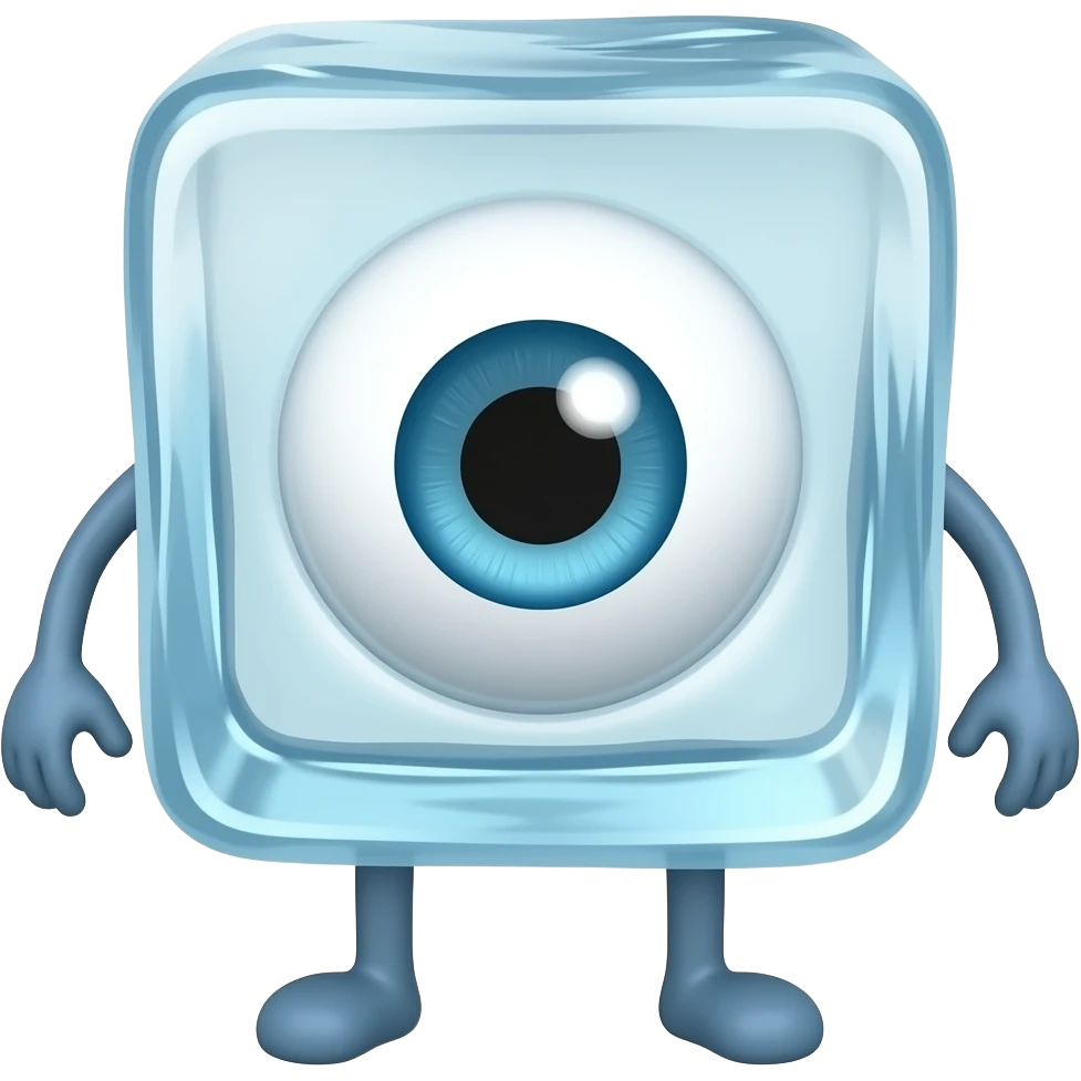 Ice cube with one single eye with legs and arms emoji