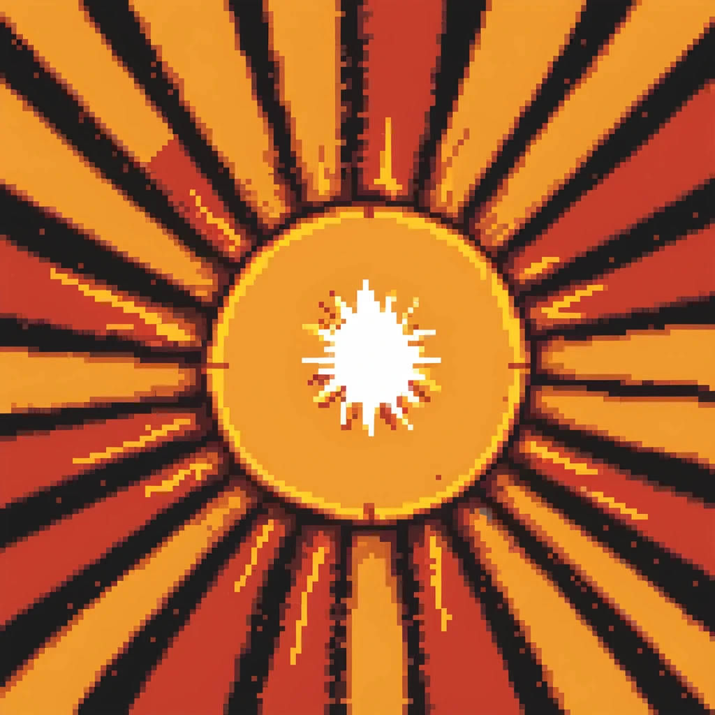 Center explosion tile for Bomberman game, circular blast with orange-yellow core transitioning to red edges, 64x64 emoji