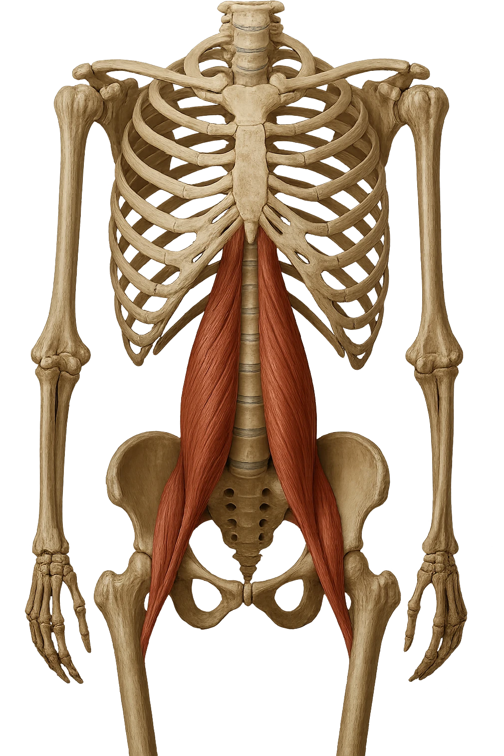fai un immagine identica che riguarda IL MUSCOLO PSOAS i in evidenza (anatomicO) con colori naturali di un corpo umano. falla iperrealistica anatomica in 4k emoji