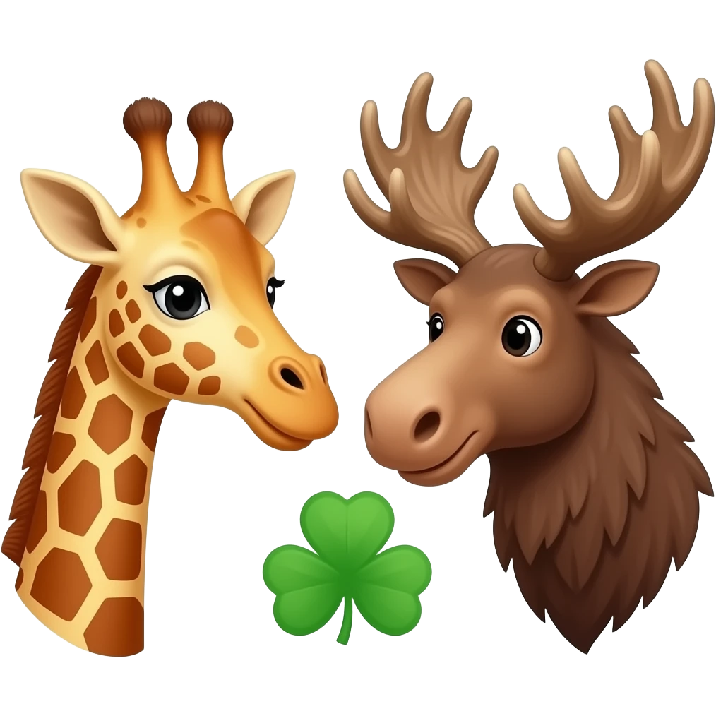 Giraffenkopf und Elchkopf schauen sich an und ein Kleeblatt  vier Blätter emoji