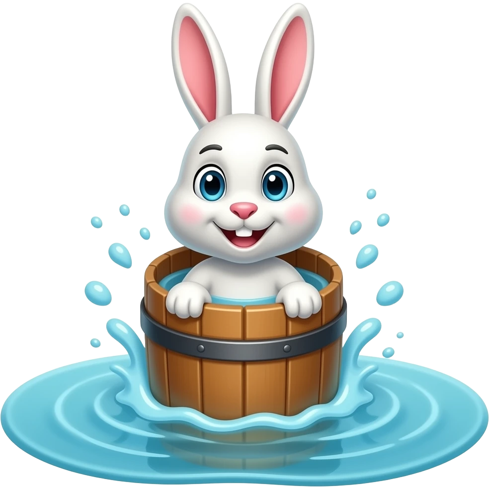 bunny floating in an upright barrel submerged in a stream going over a waterfall emoji