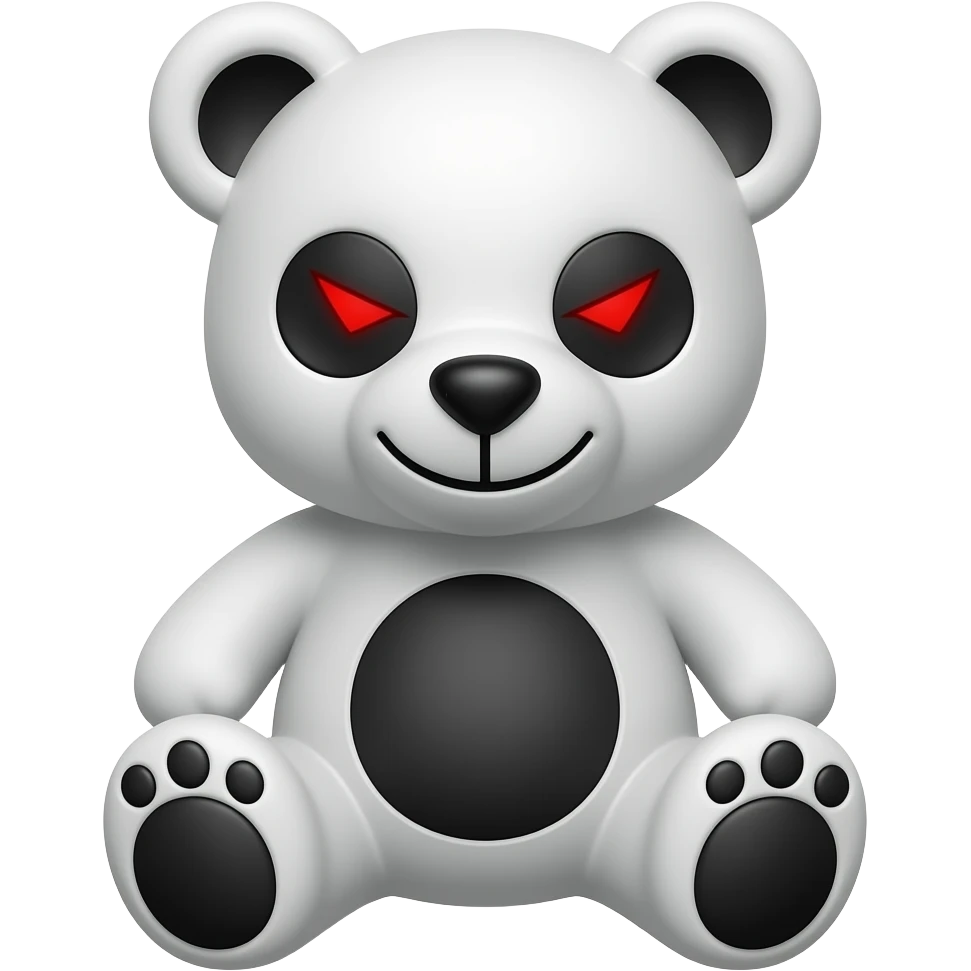 Um Ursinho de pelúcia que tem vida branco é preto branco é normal mas o preto tem um sorriso maligno é olhos do formato de / vermelho emoji