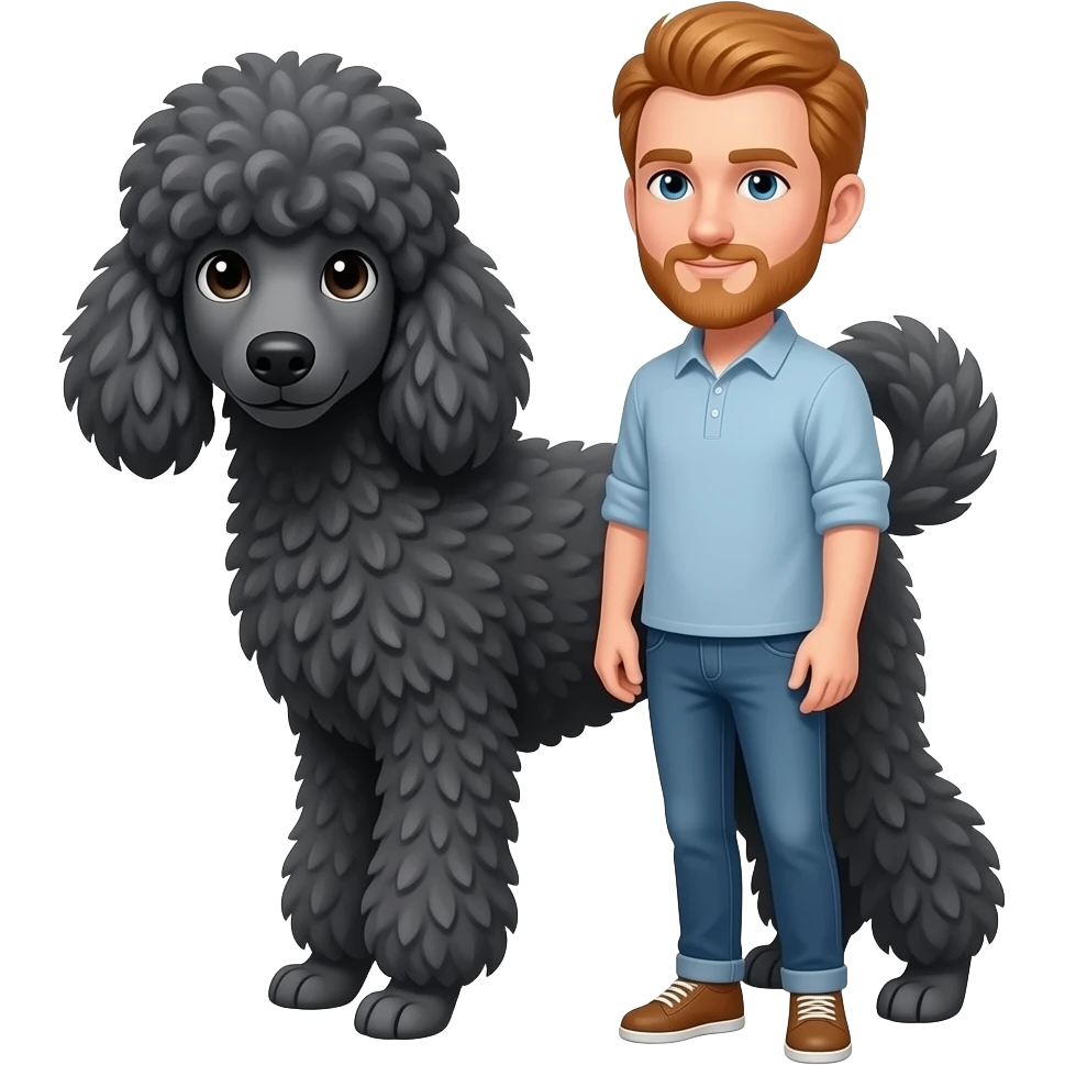 Dark grey poodle medium size with gingr haired man emoji