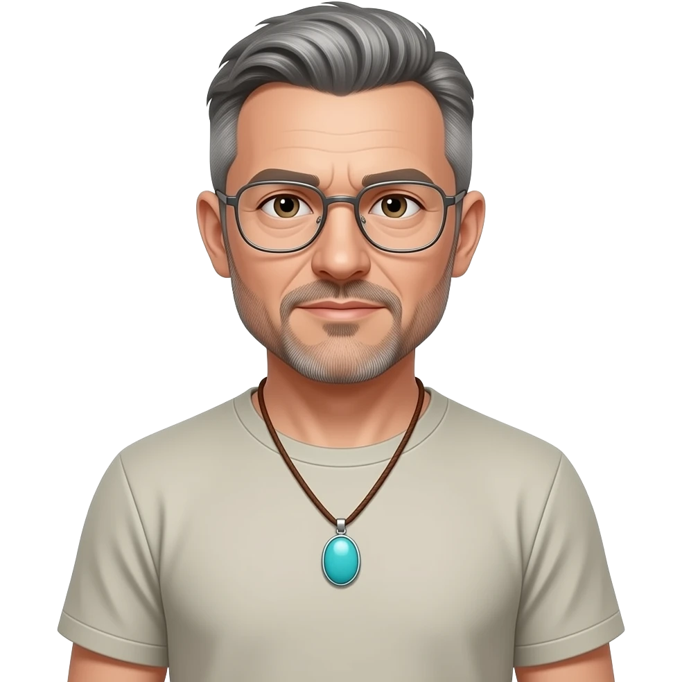 pointed chin pointed chin haved face pendant without a clasp Turquoise on brown paracord t shirt shaved grey short hair full-length photo of extreme streetwear clean-shaven face cool boy thin metal-framed glasses very entellectual man, 52 years old street wear stubble, shaved short with clippers emoji