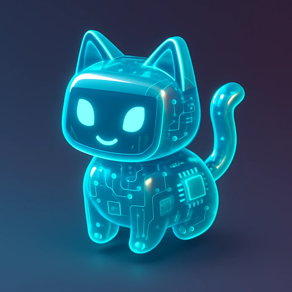 AI cat, futuristic, glowing accents, digital style emoji