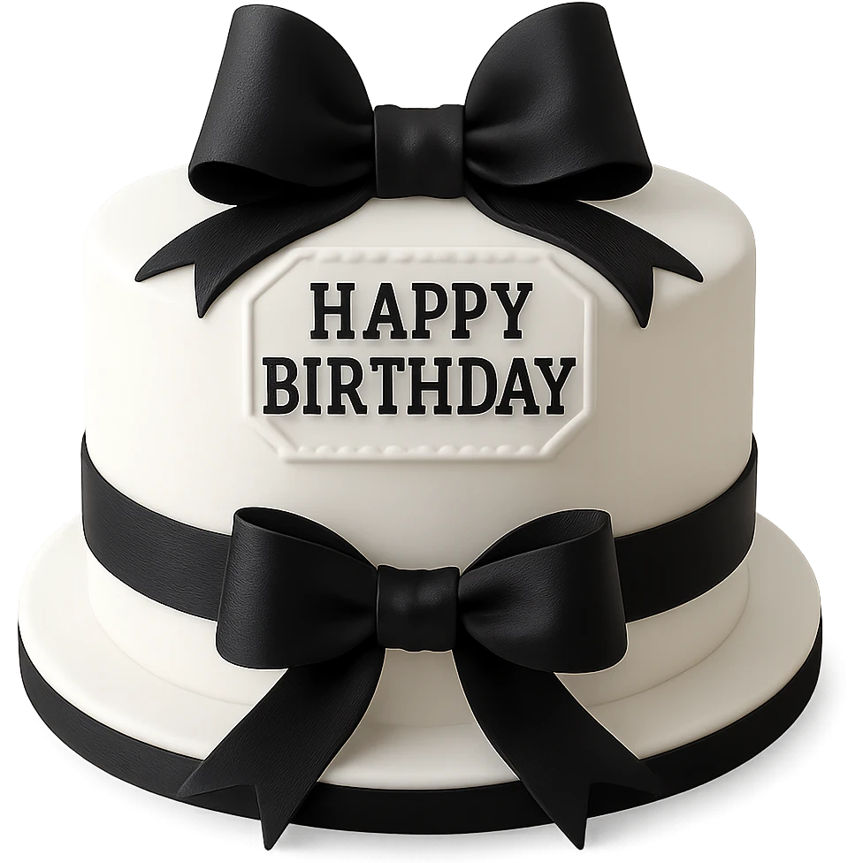 white birthday cake with black ribbons, remove background emoji
