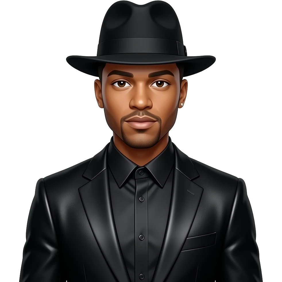 Ne-Yo, Singer with black hat, black metallic shirt, black metallic suit jacket emoji
