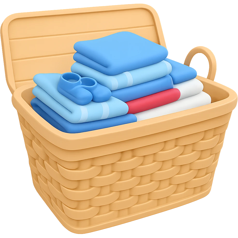 Make the wicker basket a little lighter in color, keep folded towels on top, in the style of emoji. Remove the background. emoji