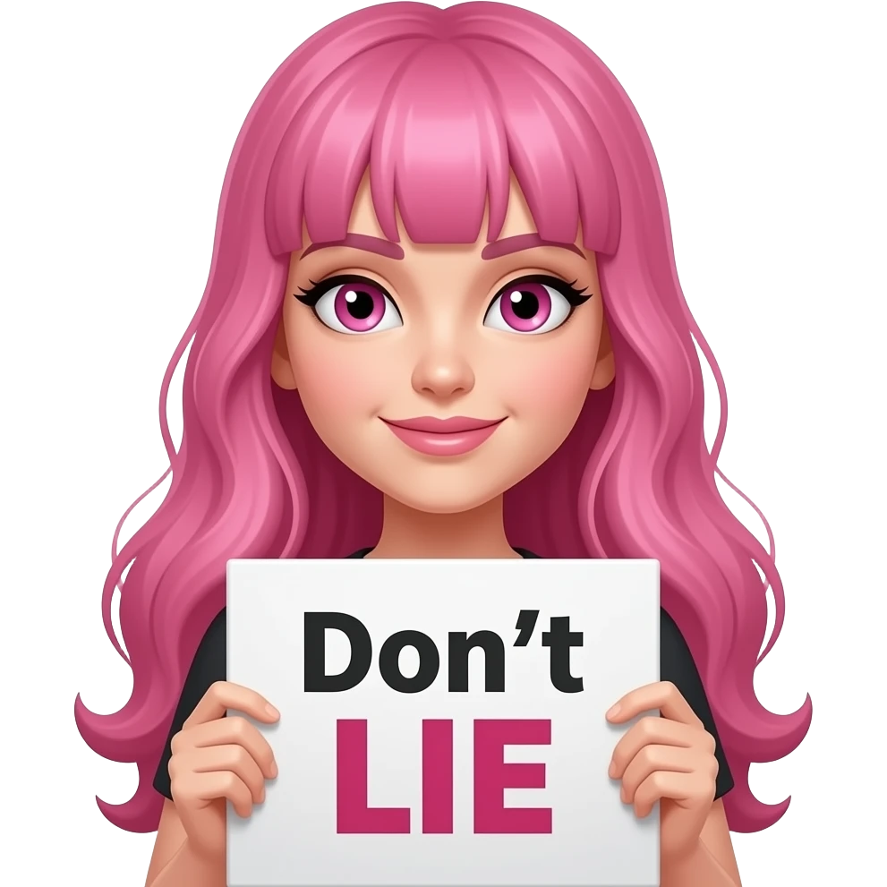 sexy girl with long pink hair and pink eyes holding Don't LIE sign emoji