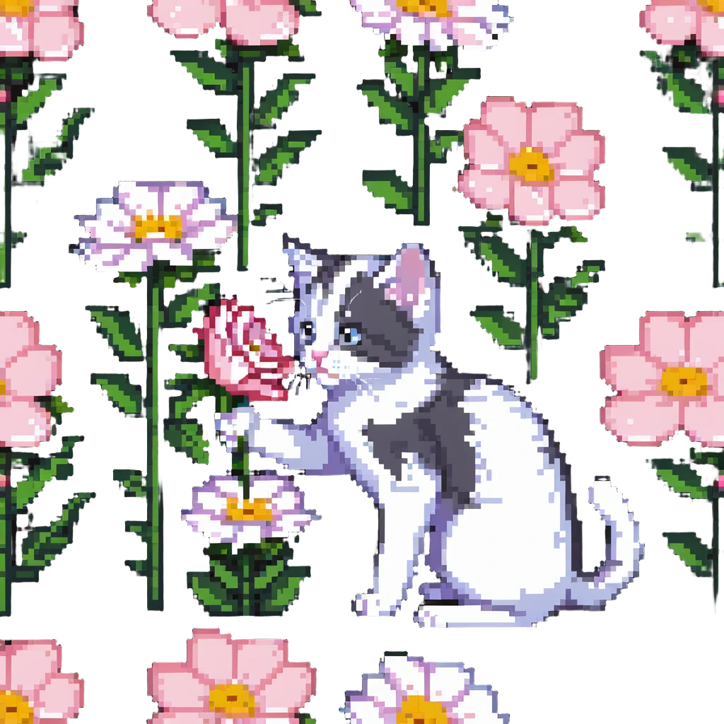 Kitten smells flowers emoji