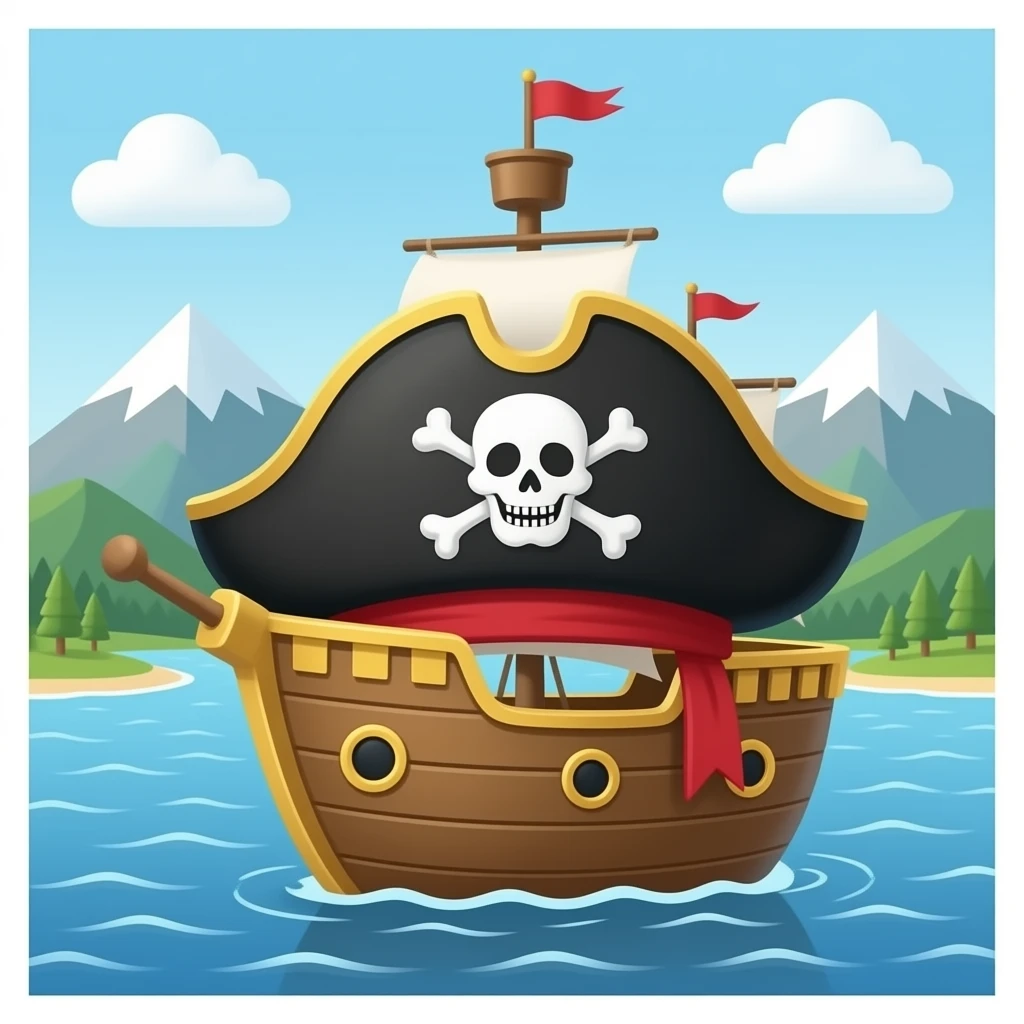 Pirate hat, pirate ship, and treasure emoji