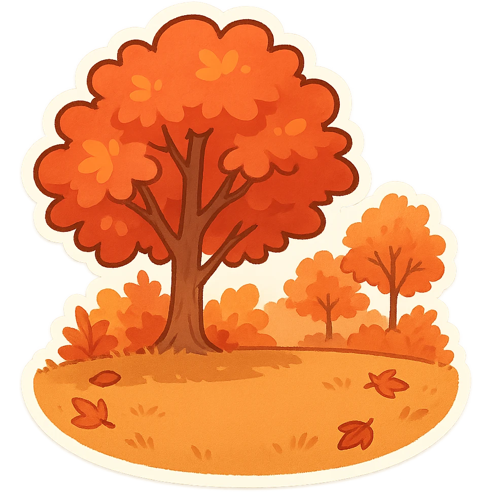 一副秋天的场景，红叶，前景是一片空地 emoji