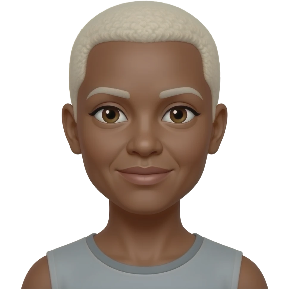 Platinum Blonde hair color black woman very short hair cut style to the scalp shorter and middle age but attractive shorter and lighter in the skin toneemoji emoji