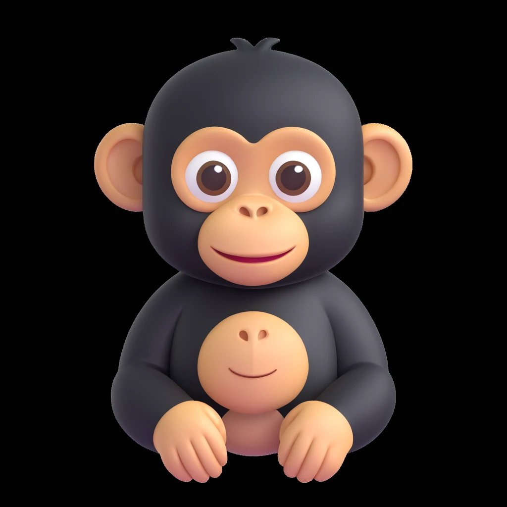 cute chimpanzee cartoon style, 3D render, well-defined lines, clean white background, no shadows, emoji style emoji