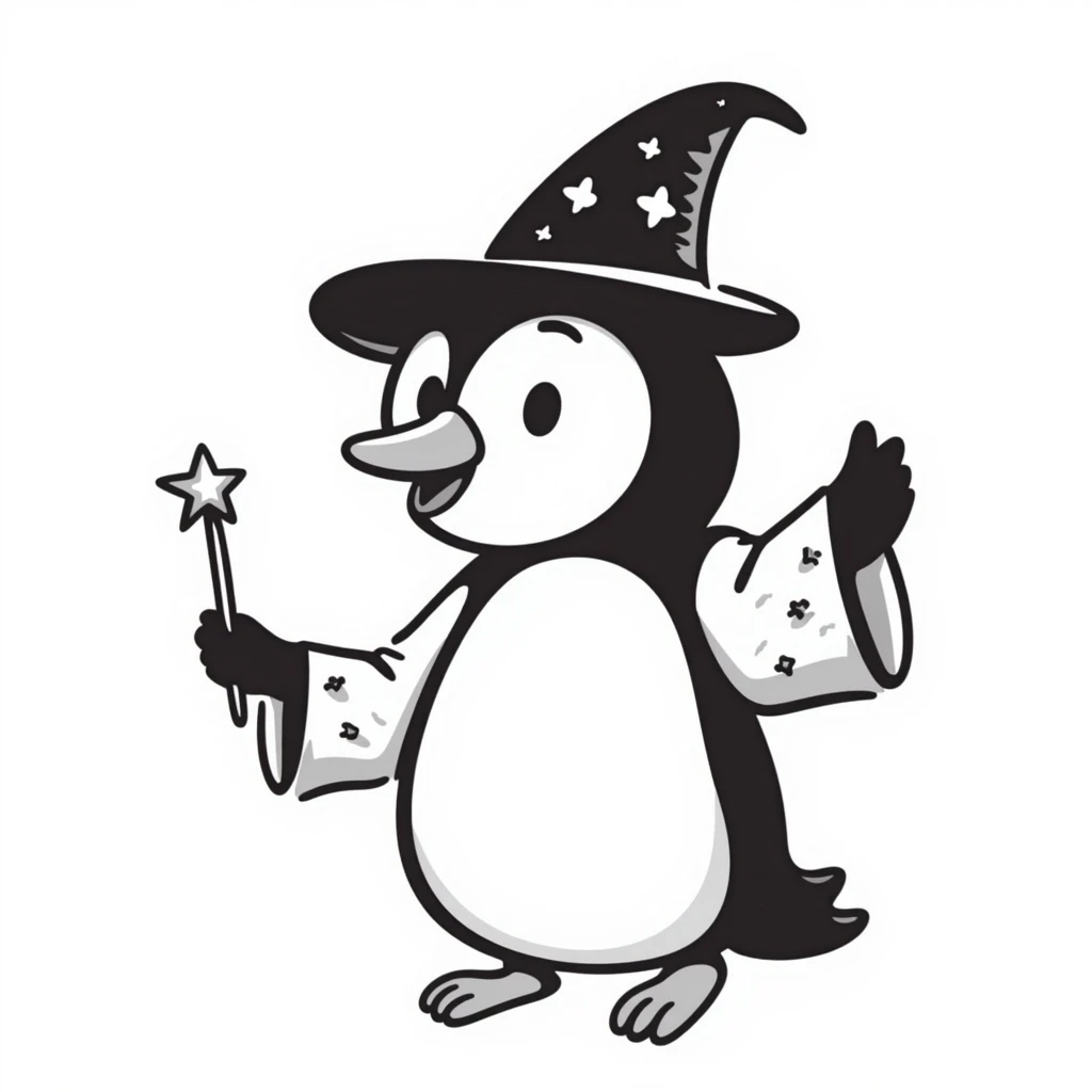 A penguin dressed as a wizard emoji