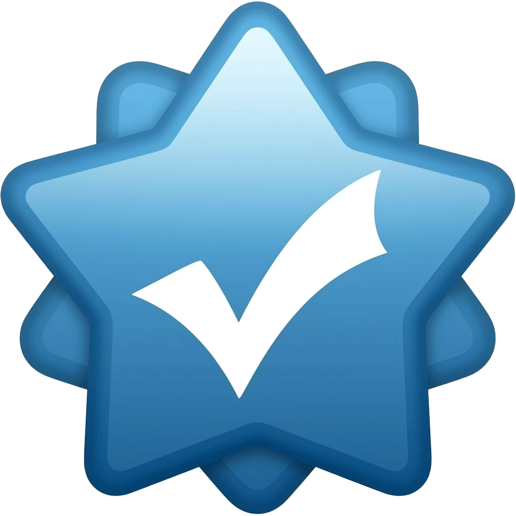 A blue star-shaped badge with smooth, evenly spaced edges and a slight gradient, featuring a bold white checkmark in the center with clean, thick lines emoji