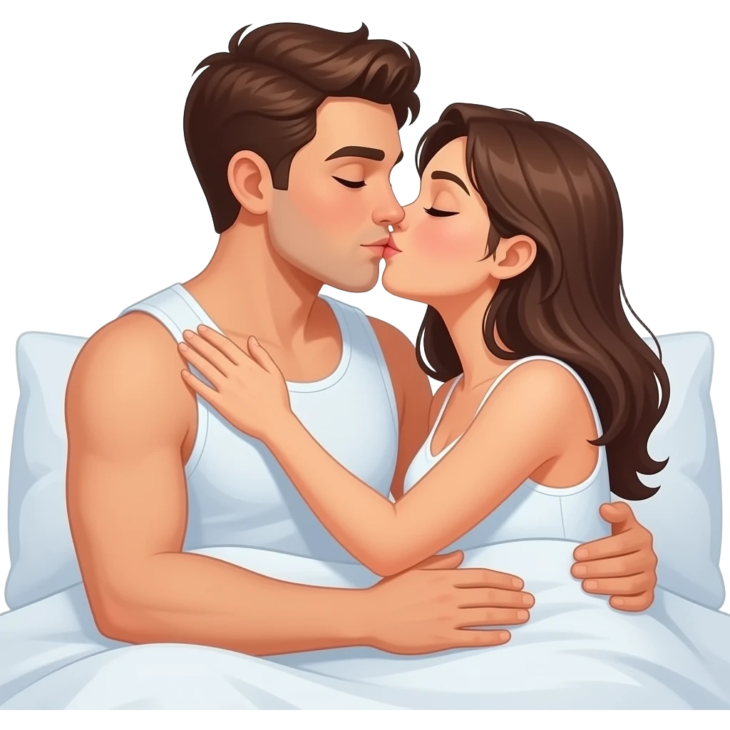 que el chico sea blanco y pelo morocho besandose haciendo el amor cogiendo muy fuerte en la cama con una chica emoji