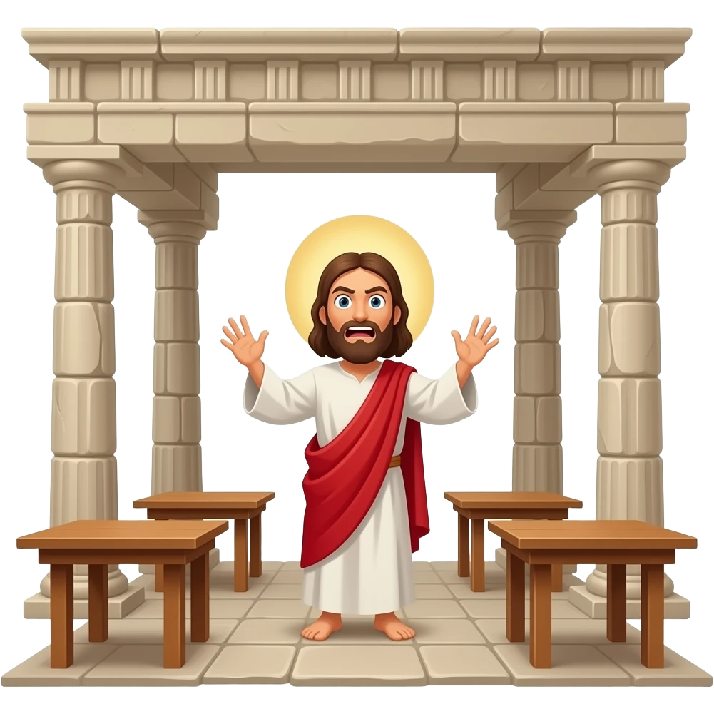 Jesus extremely mad and throwing tables inside the temple emoji