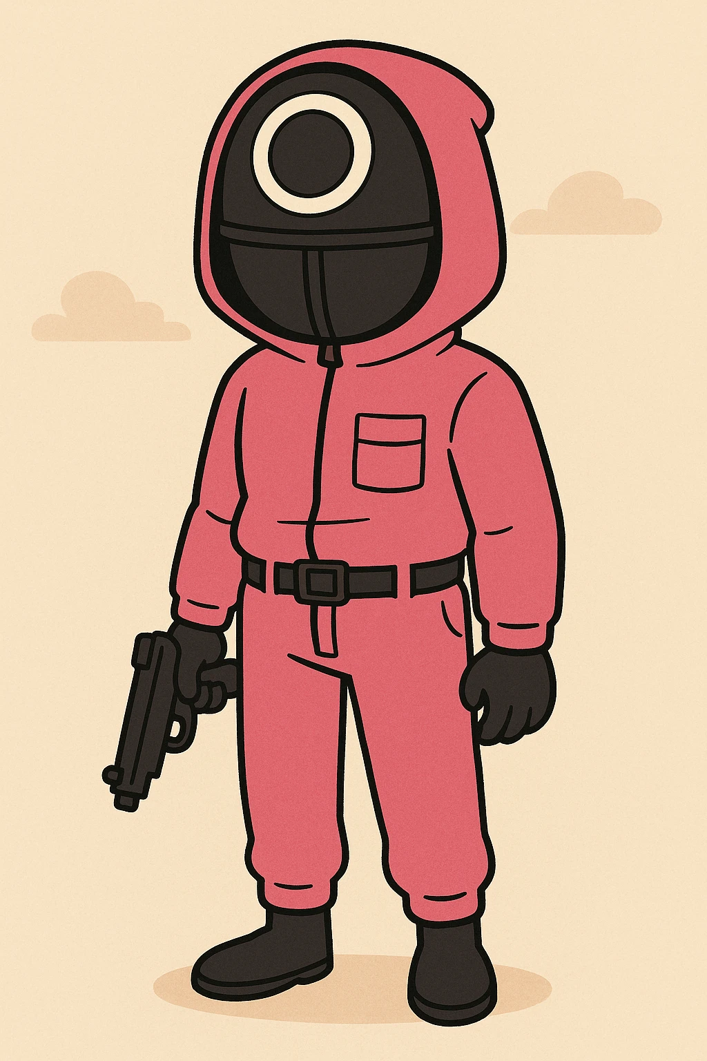 cartoon style squid game guard with pink jumpsuit emoji
