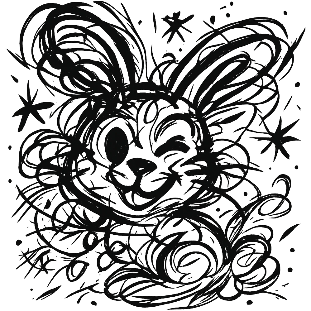 A winking bunny icon, dressed up, colorful, chaotic icon emoji