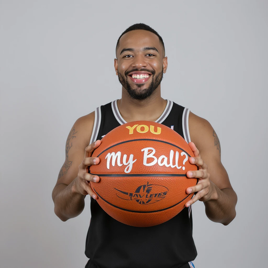 Happy Smiling
Holding a basket ball 
Add The Word You My Ball?! emoji