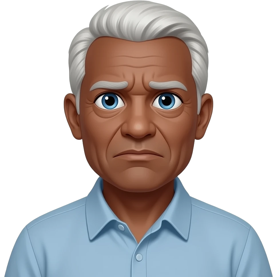 create an 86 year old male with dark skin tone, blue eyes, confused emoji
