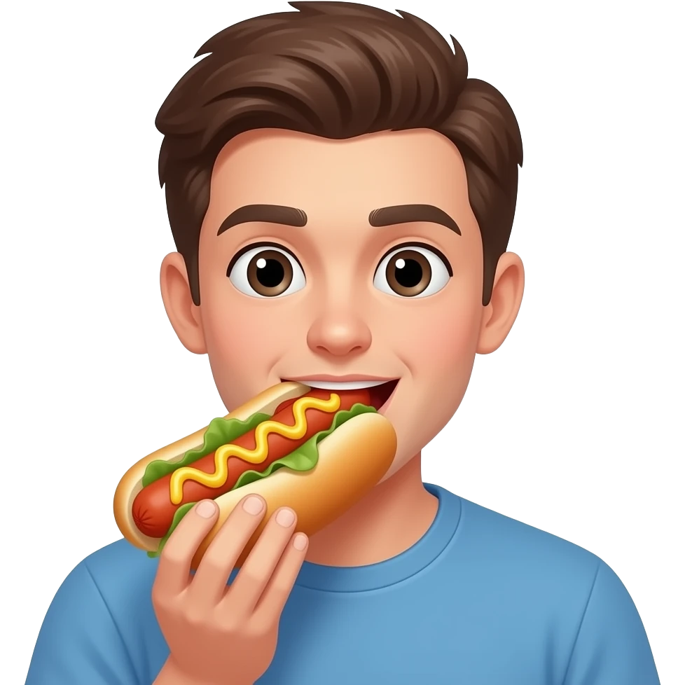 Young man, swallowing hot dogs emoji