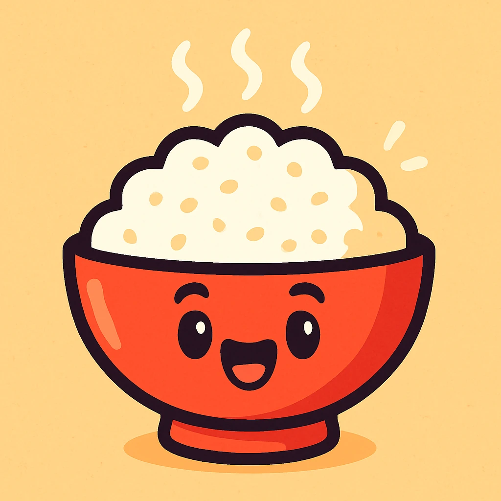cartoon red bowl of rice with steam, vibrant colors, expressive, suitable for emoji emoji