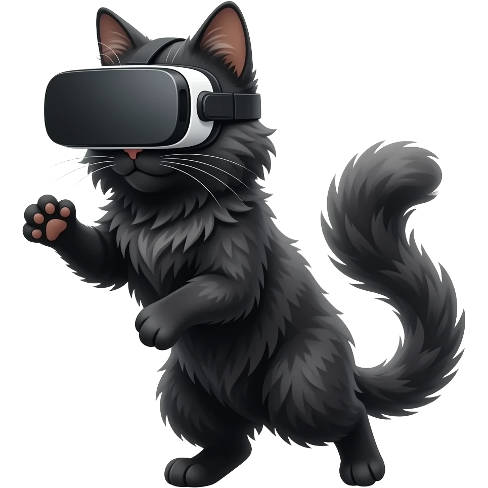 ((black cat longhaired)) ((black paws nose)) ((green eyes)) playing vr emoji